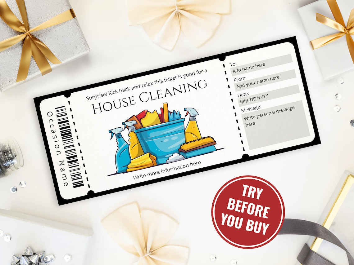 Editable House Cleaning Gift Certificate Template, Printable Gift Editable House Cleaning Gift Certificate Template, Printable Gift