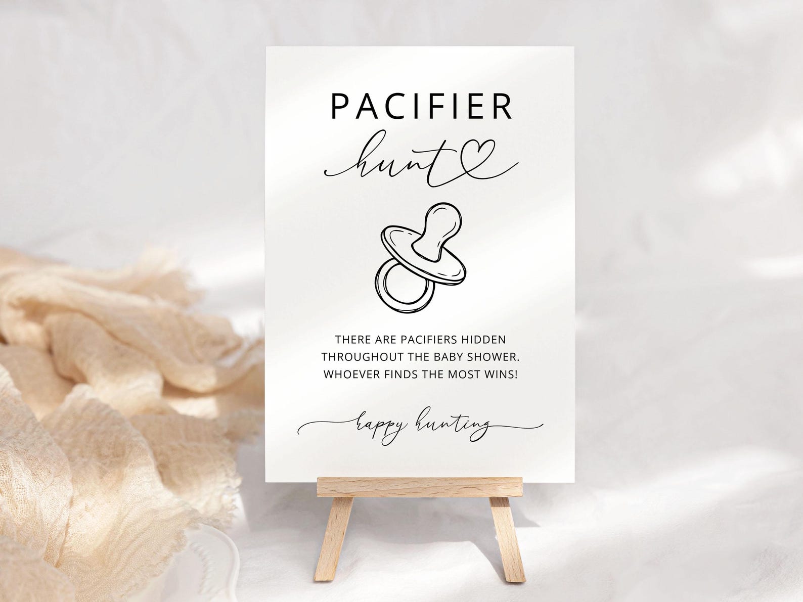 Pacifier Hunt Printable Baby Shower Sign, Minimalist Find the Pacifier ...