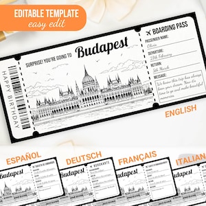 Editable Budapest Boarding Pass Template Printable Budapest Hungary Trip Ticket Surprise Travel Reveal Gift Digital