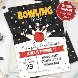 Plantilla de invitación personalizable para fiesta de bolos de cumpleaños para niños: ¡vamos a pasar un buen rato!, descarga instantánea, B001