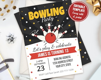 Customizable Birthday Bowling Party Invitation Template for boys - Let's Strike a Good Time!, Instant Download, B001
