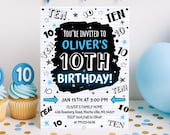 Editable 10th Birthday Invitation Template, Blue Boy Birthday Invitation 5x7, 10th Boy Birthday Party Digital Download P004