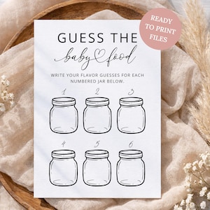Printable Guess The Baby Food Game Card, Minimalist Baby Food Tasting Baby Shower Game M01
