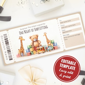 Plantilla editable de vale de niñera con acuarela, plantilla de certificado de regalo sorpresa para niñera, descarga instantánea