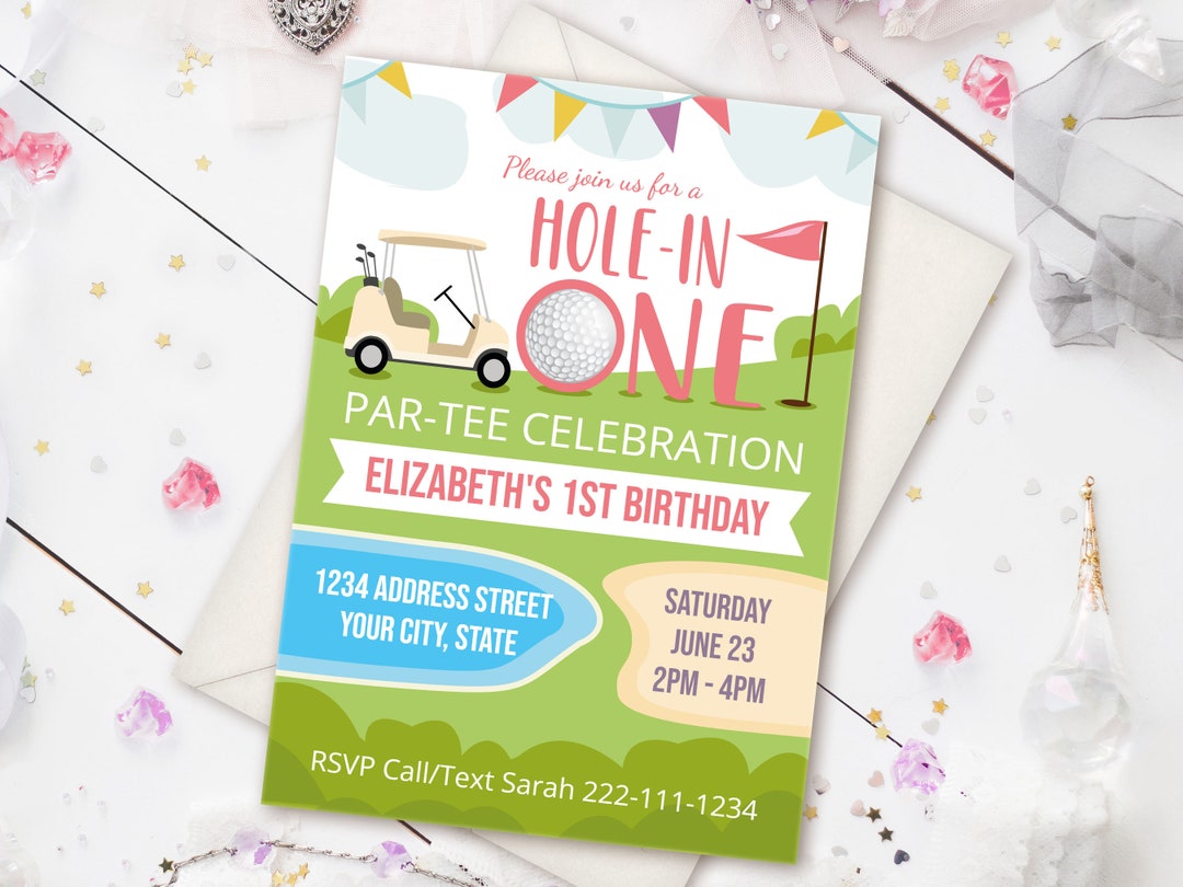 Hole in One First Birthday Invitation Template, Editable Hole in One