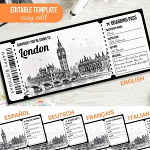 Bearbeitbare London Bordkarte Vorlage Druckbare Überraschung Reise offenbaren Geschenk Reiseticket Spaß Andenken Digitaler Download
