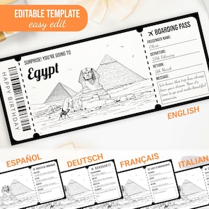 Editable Egypt Boarding Pass Template Printable Egypt Trip Ticket Surprise Trip Reveal Gift Travel Ticket Digital