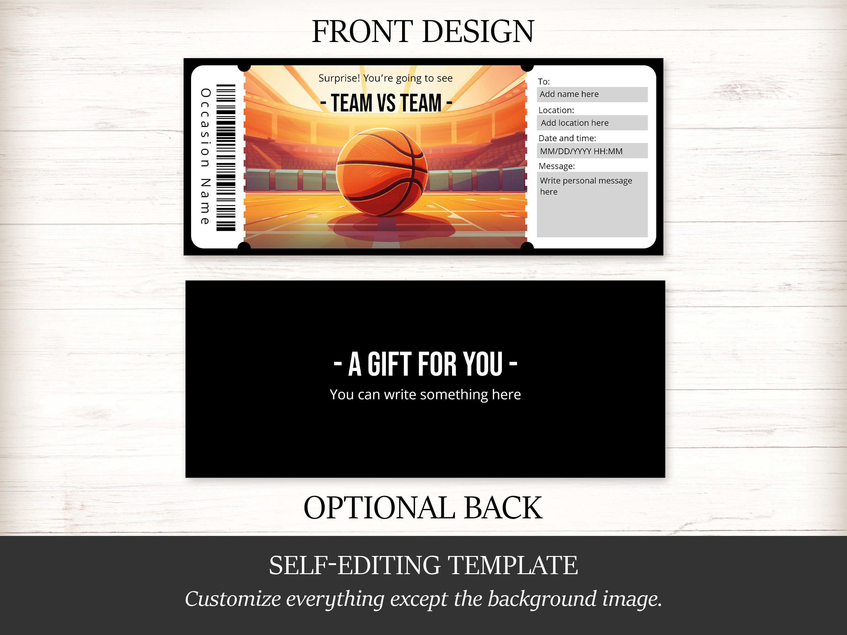 Surprise Basketball Game Ticket Template, Customizable and Printable ...