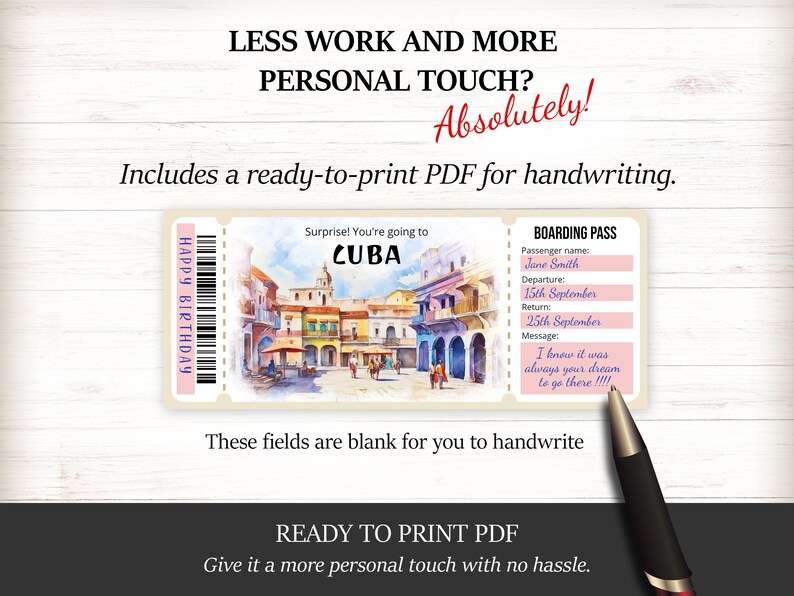 Printable Cuba Boarding Pass Template, Personalized Editable Surprise ...