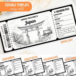 Bearbeitbare Japan Bordkarte Vorlage, Überraschung Japan Reiseticket (Digitaler Download)