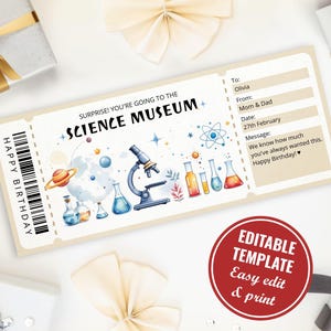 Editable Science Museum Gift Certificate Template for Kids, Printable Kids Museum of Science Surprise Reveal Ticket, Digital Download