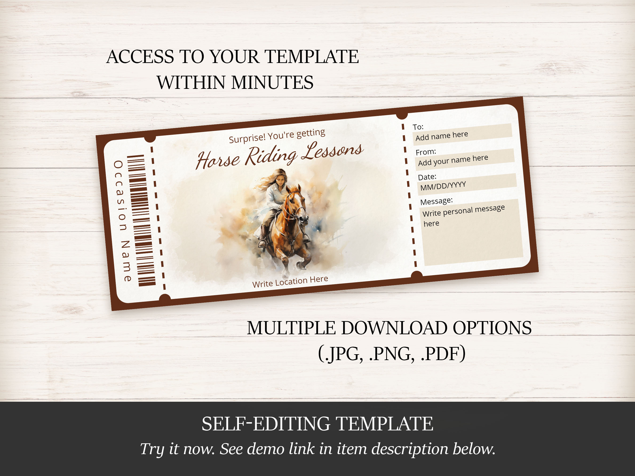 Editable Watercolor Horse Riding Gift Certificate Template for Horse ...