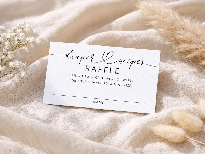 Black Rectangle Raffle Printable Diaper and Wipes Raffle Ticket, Modern Minimalist Baby Shower ...