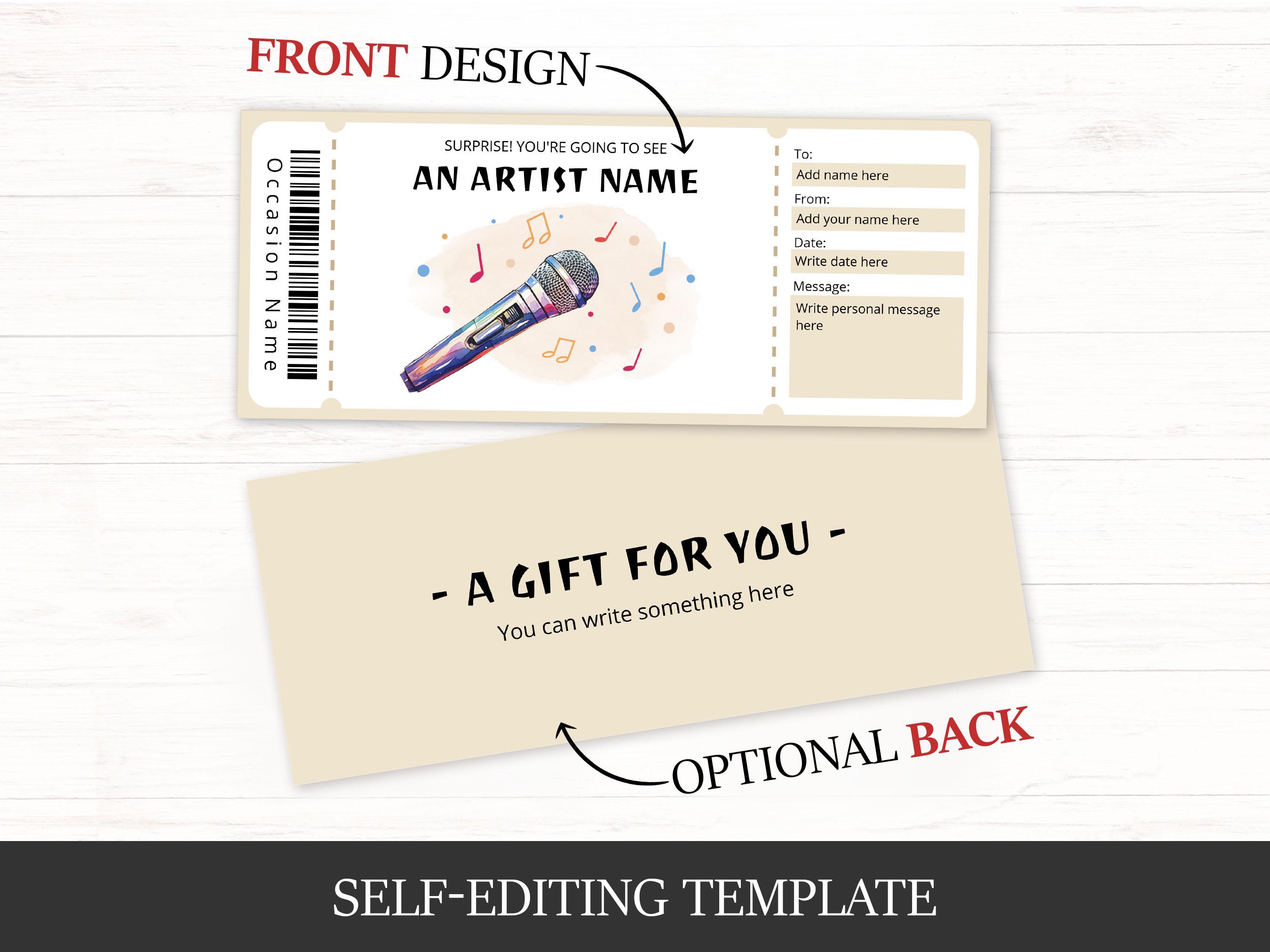 Editable Band Ticket Template for Music Lovers, Printable Concert Gift ...