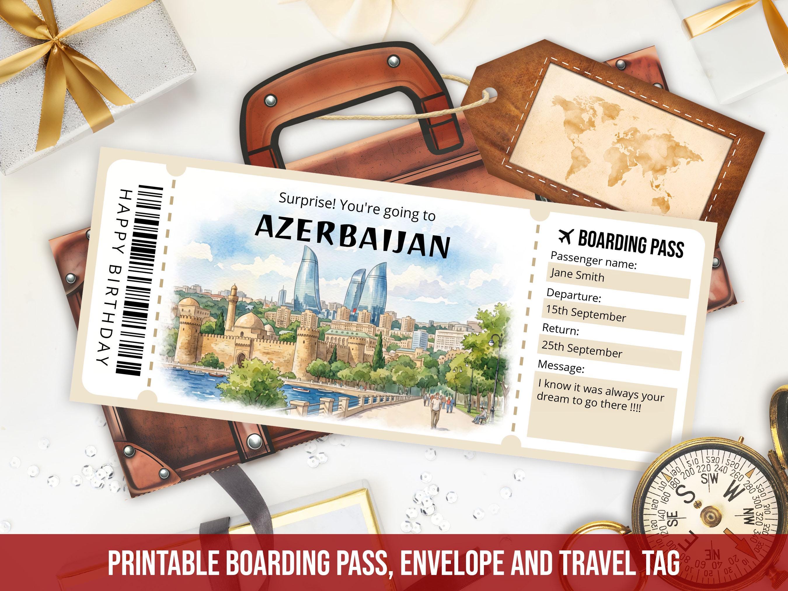 Editable Azerbaijan Boarding Pass Template, Printable Azerbaijan