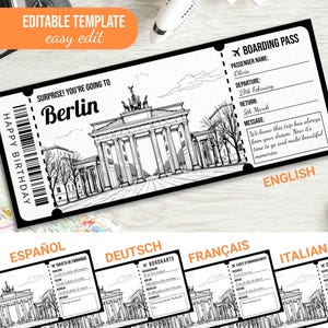 Editable Berlin Boarding Pass Template Printable Berlin Trip Reveal Surprise Gift Travel Ticket Digital