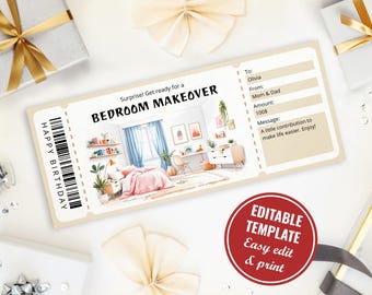 Room Makeover Gift Certificate Template, Printable Surprise Teen Girl Room Refresh Reveal, Digital Download