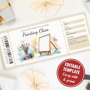 Editable Watercolor Painting Class Gift Certificate Template, Painting Course Surprise Gift Voucher Reveal Template, Instant Download