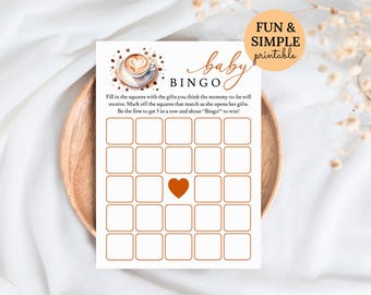 A Baby is Brewing Bingo Baby Shower Game, Baby Bingo Printable, A baby is brewing Game Coffee Theme, Simple Bingo Card Digital Download C01
