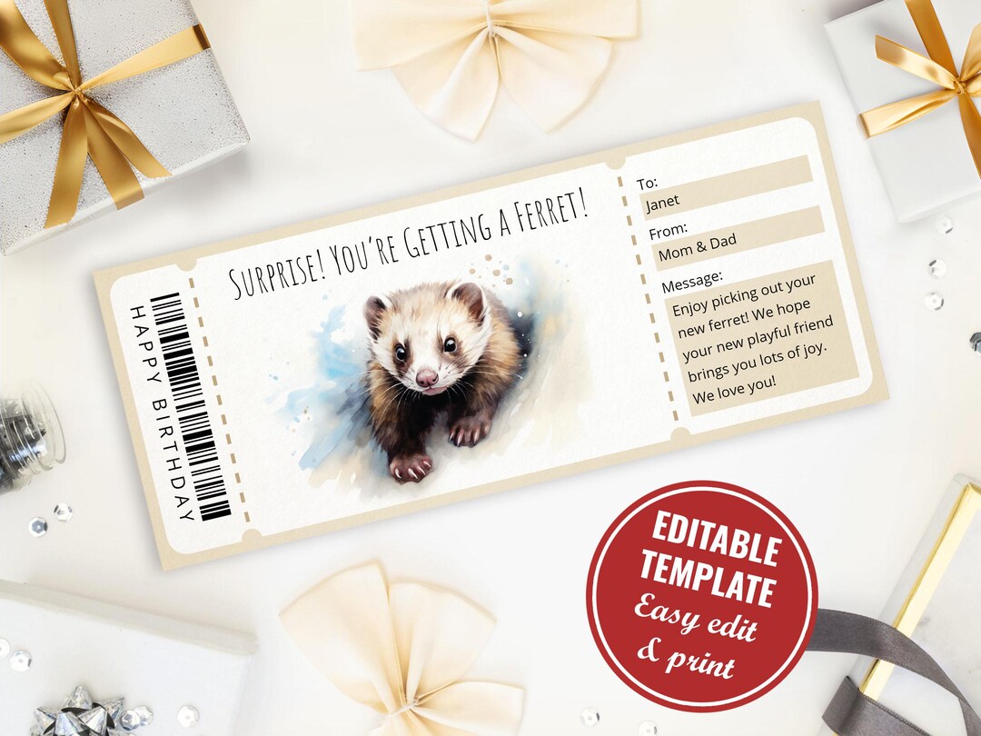 Editable Ferret Gift Certificate Template for Ferret Lover ...