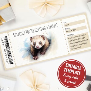 Bewerkbare sjabloon voor cadeaubon voor fret voor frettenliefhebber, gepersonaliseerde afdrukbare sjabloon voor cadeaubon voor fret, instant download