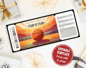 Surprise Basketball Game Ticket Template, Customizable and Printable Basketball Gift Certificate for basketball fan, Instant Download