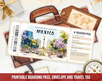 Editable Mexico Boarding Pass Template, Mexico City Surprise Trip Ticket, Printable Travel Gift