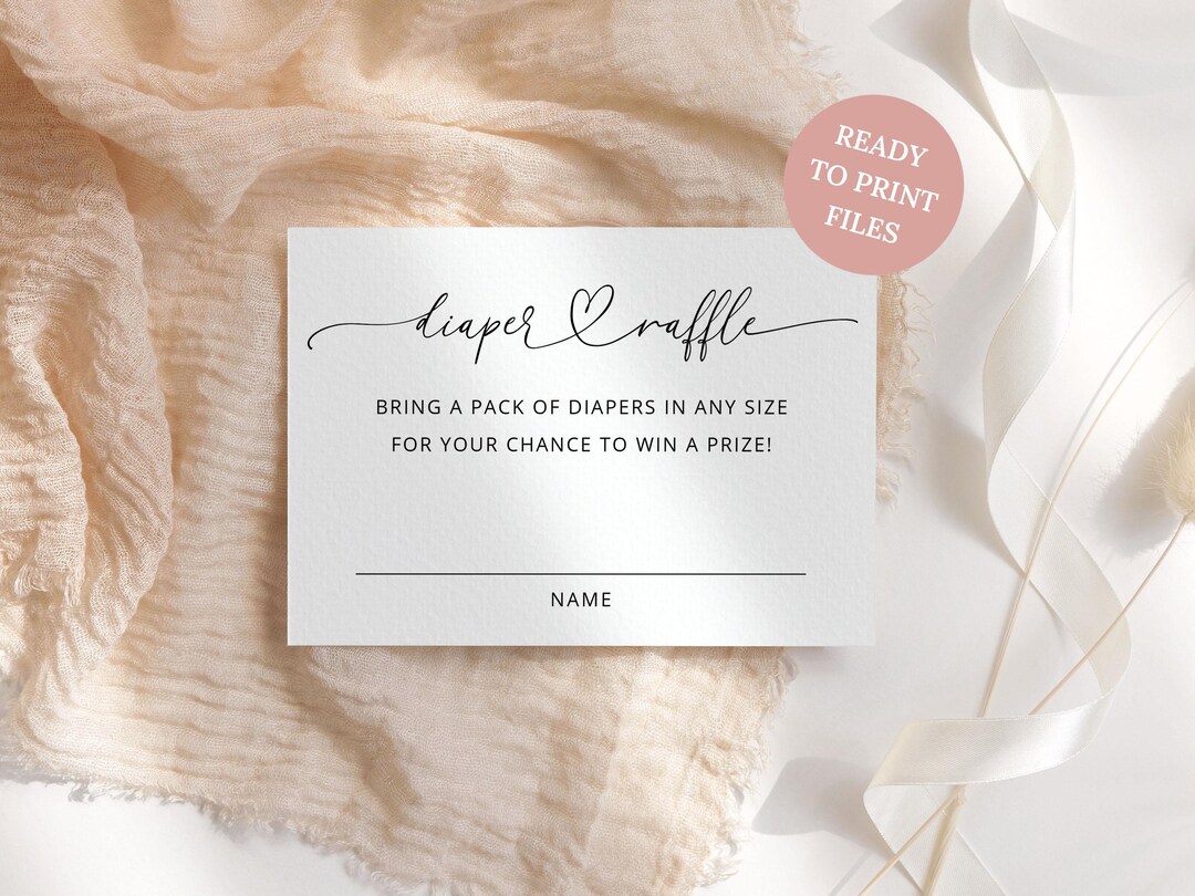 Printable Diaper Raffle Ticket, Minimalist Diaper Raffle Card Baby ...