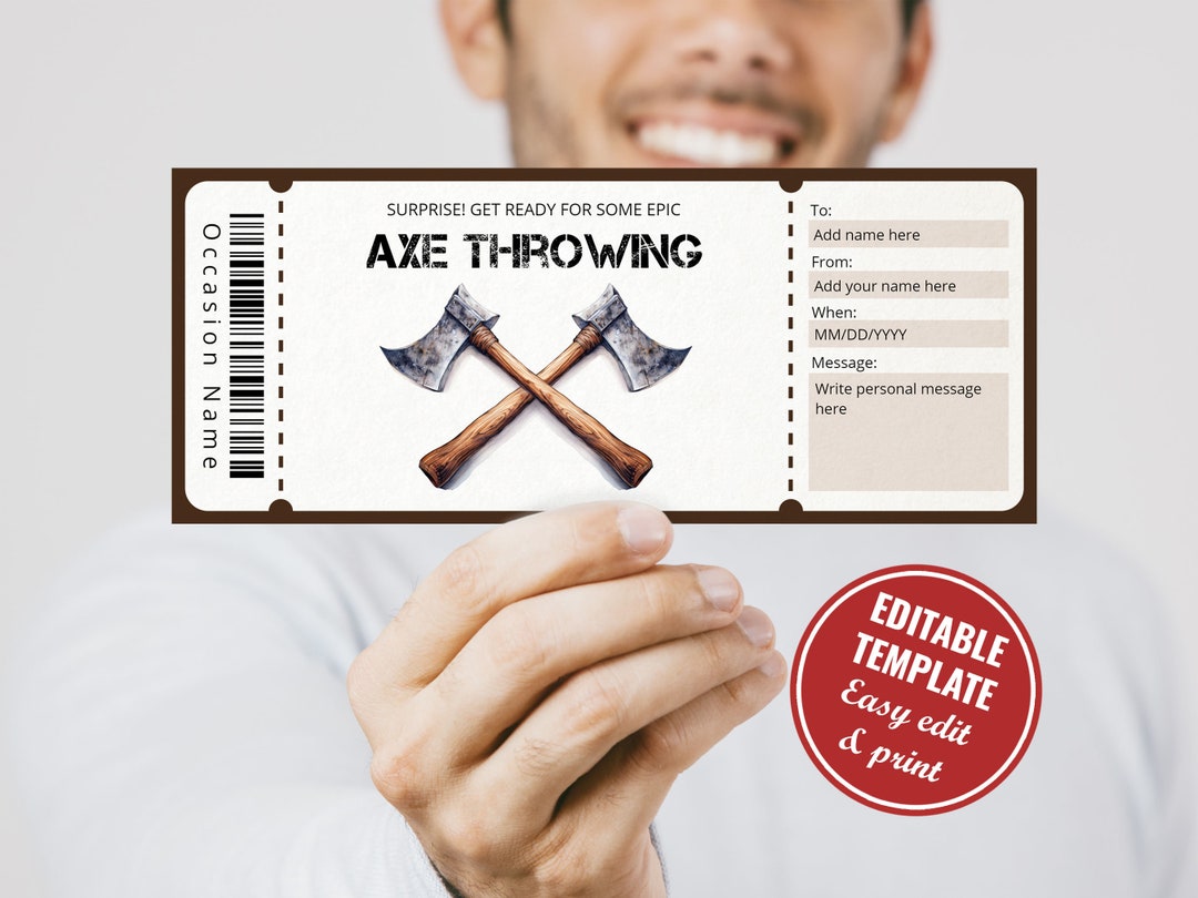 Editable Axe Throwing Gift Certificate Template, Printable Throwing Axe