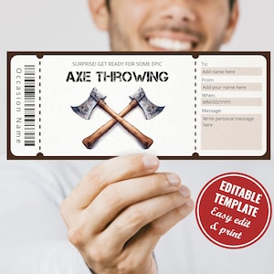 Editierbare Axt werfen Geschenkgutschein Vorlage, druckbare Axt werfen Gutschein, Surprise Axt werfen Gutschein für Kinder Sofort Download