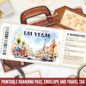 Modèle modifiable de carte d'embarquement pour Las Vegas, billet-cadeau imprimable pour voyage surprise à LAS VEGAS, billet d'avion, vol, téléchargement immédiat