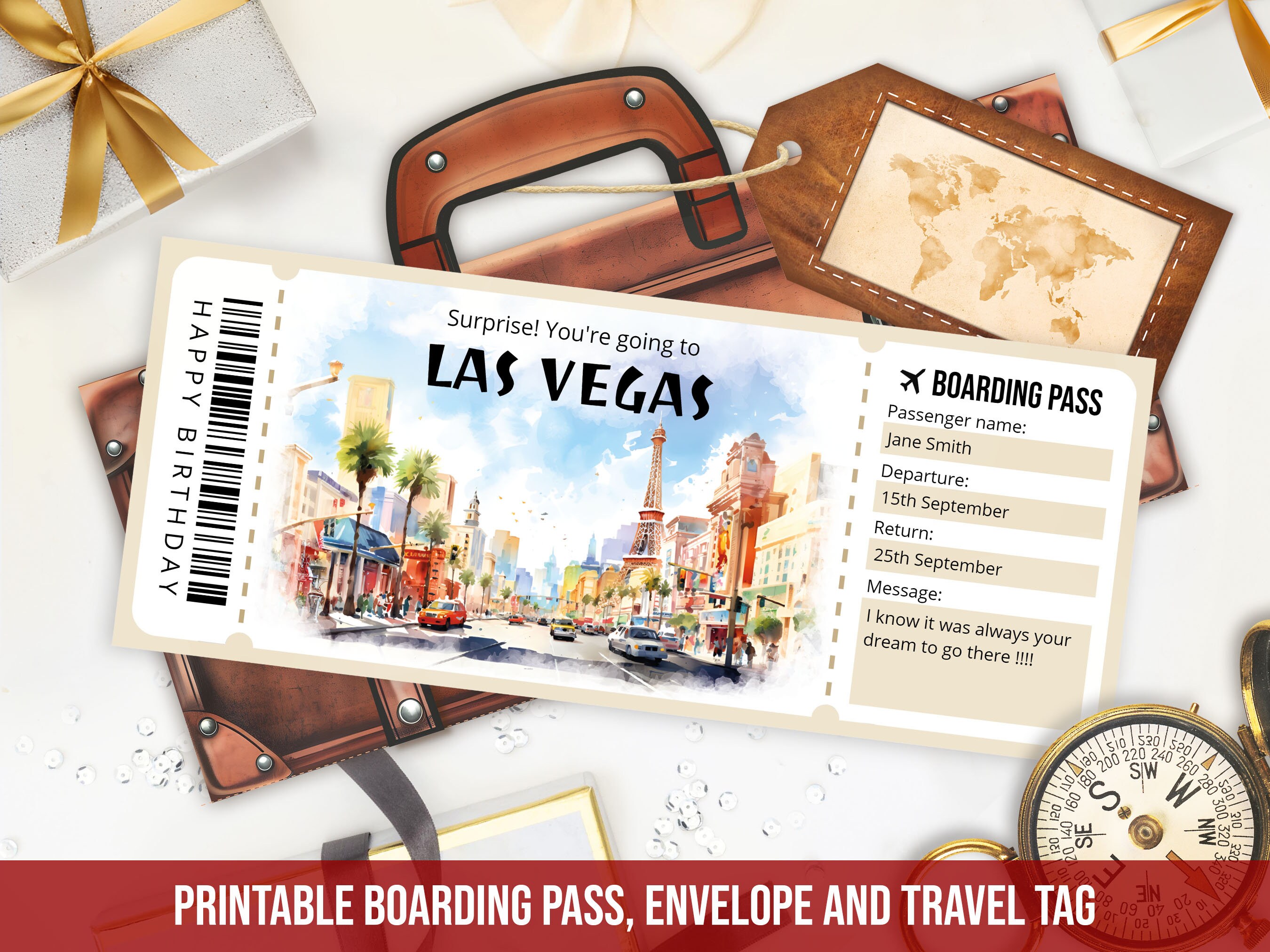 Editable Las Vegas Boarding Pass Template, Personalized Gift Printable ...