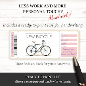 Editable New Bicycle Gift Voucher Personalized Template, Surprise
