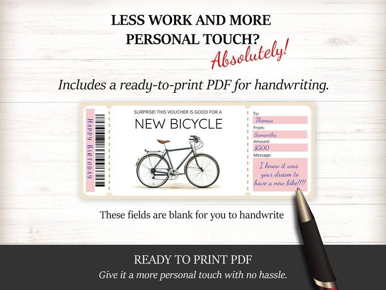 Editable New Bicycle Gift Voucher Personalized Template, Surprise ...