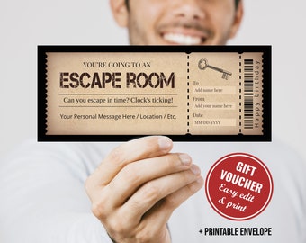 Bearbeitbarer Escape Room Last Minute druckbare Geschenkgutschein zum sofortigen Download, bearbeitbarer Escape Room Ticket Coupon Vorlage, Geschenkgutschein, A003