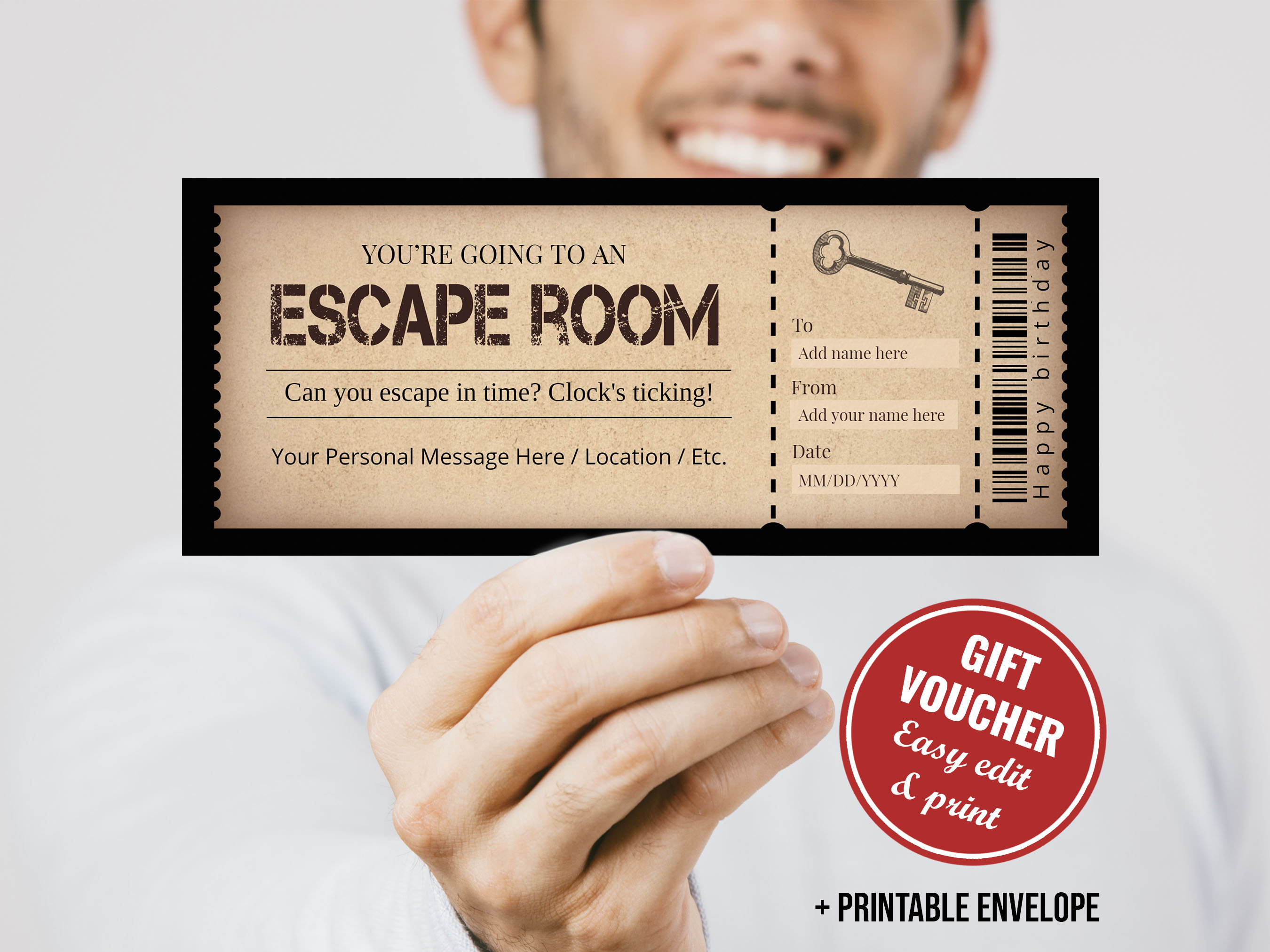 Editable Escape Room Last Minute Printable Gift Voucher for Instant Download, Editable Escape