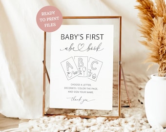 Printable Baby's First Abc Book Sign, Minimalist Baby Alphabet Book Sign Baby Shower Activity, Digital Download M01