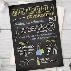 Science Escape Room Invitation, Editable Lab Escape Room Birthday Invitation, Chemistry Escape Room Party, Instant Download, S001