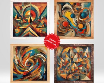 Colorful Abstract Painting Print Set: Modern Wall Art (Digital Download)