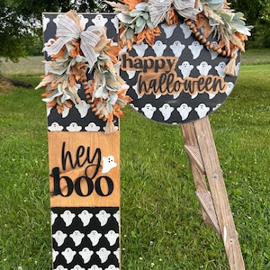 Happy Halloween | Hey boo | Halloween door hanger | Halloween porch leaner | Halloween decor | Halloween wood sign | Halloween