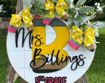 Personalized Teacher Door Hanger: 3D Wood Sign, Classroom Decor