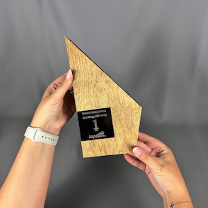 Personalised Wooden Trophy Award Personalized Bespoke Design Custom Modern Plaque Wood Customize Best Employee Appreciation, Corporate Award