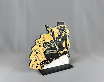 Poker Trophy, Laser Cut Wood, Casino Night Decor