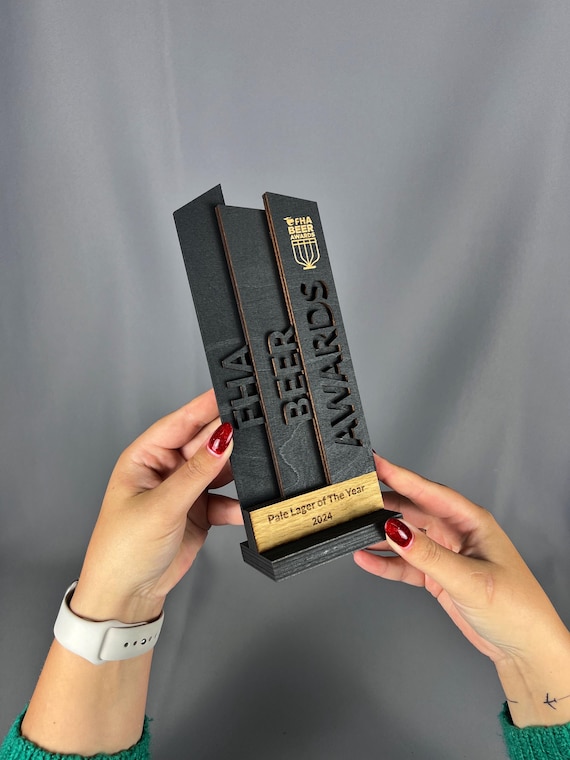 Custom Engraved Wooden Corporate Award – Business Logo Trophy