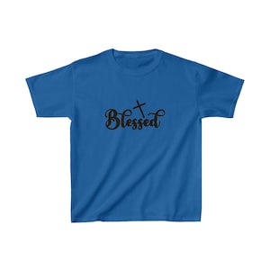 Camiseta infantil de algodão pesado religioso abençoado, camiseta cristã, camisa de Jesus, camiseta infantil de inspiração, camisa de motivação, camisa de verso da Bíblia
