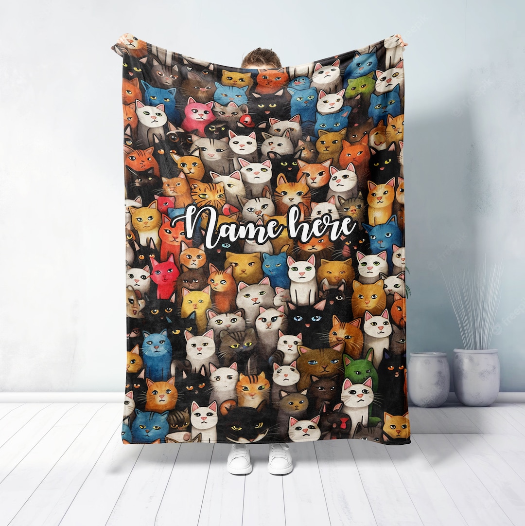 Personalized Cat Blanket, Custom Cat Christmas Soft Cozy Sherpa Fleece