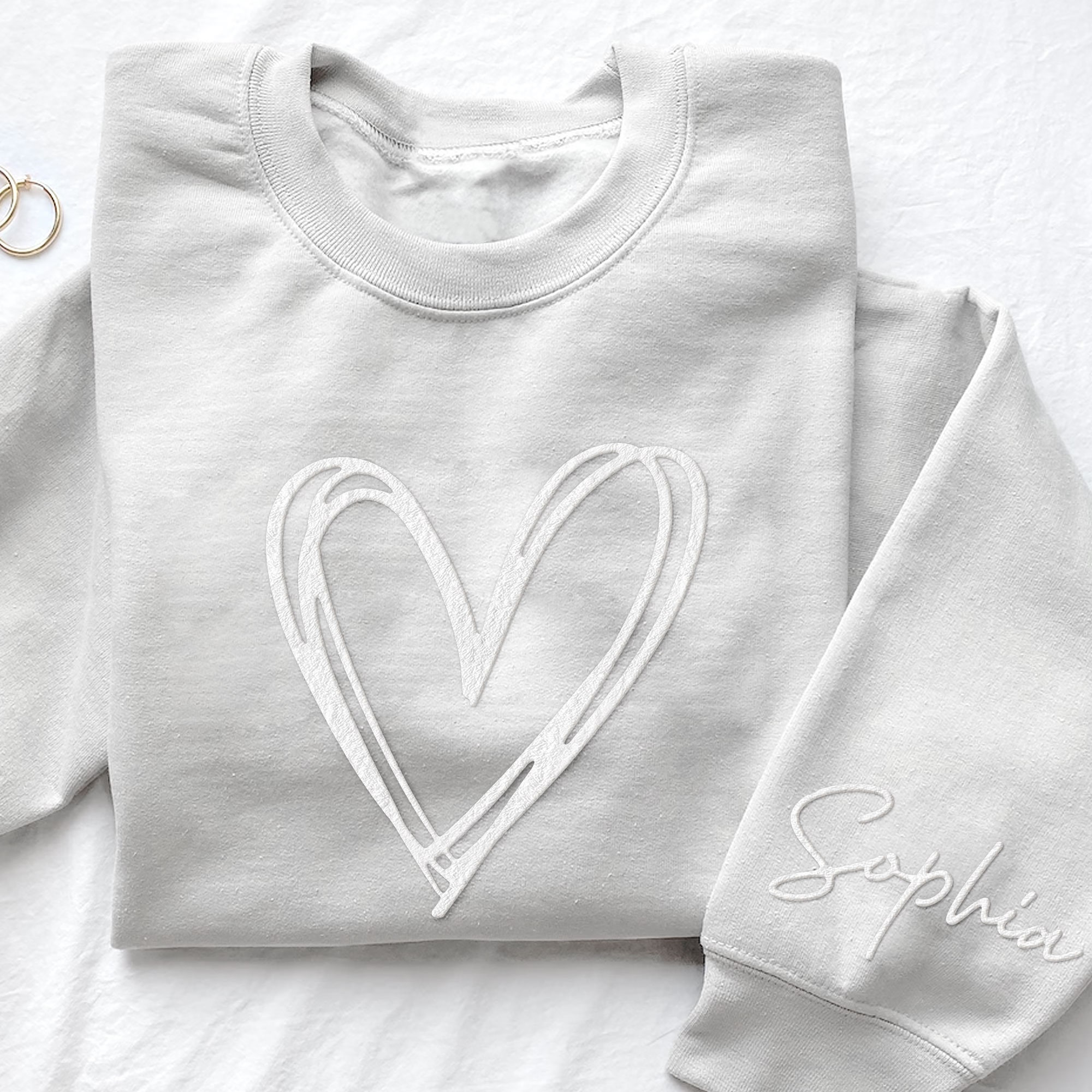 Custom Name Puff Double Heart Puff Sweatshirt, Hearts Embossed ...