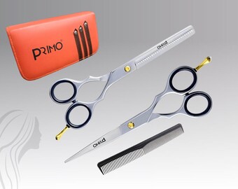 Professional Barber Salon Hairdressing Hair Cutting and Thinning Scissors Shears Set Black 6 Inch
