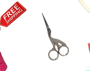 Stork/Bird Embroidery Small Beauty Fancy Scissors Cross Stitch Sewing Craft Thread Snips Multipurpose Scissors Precision Blades  Silver 3.7"