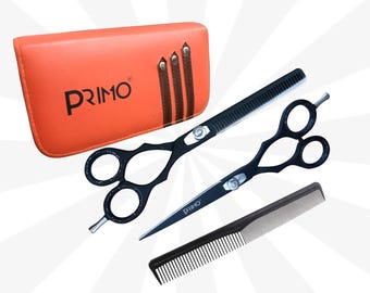 Professional Barber Salon Hairdressing Hair Cutting and Thinning Scissors Shears Set Black 6.5 Inch